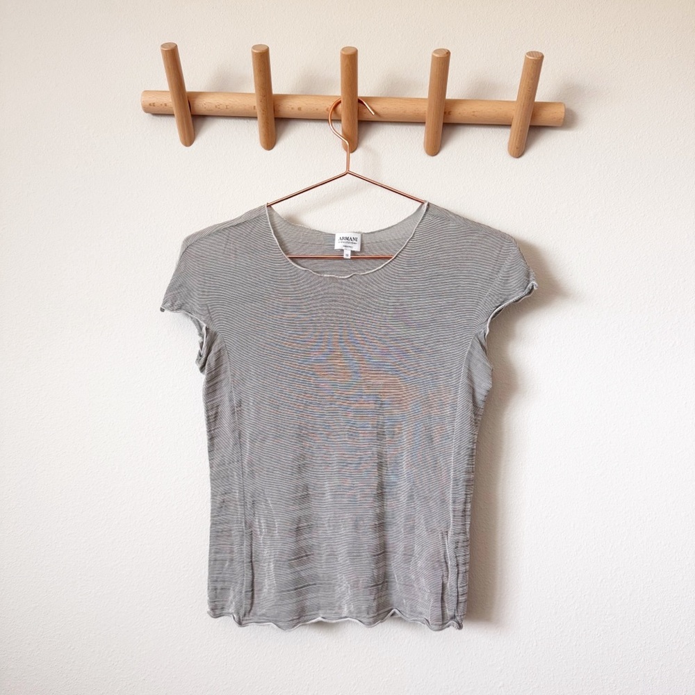 Armani Collezioni Gray Striped Short Sleeve Top